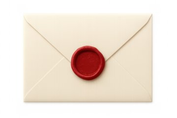 White envelope sealed with red wax seal on transparent background
