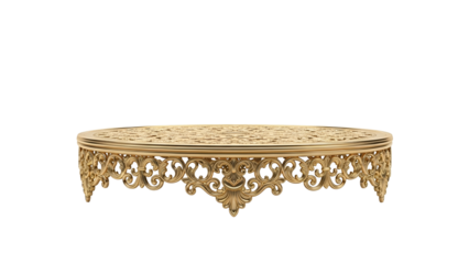 Ornate Gold Carved Circular Table with Intricate Decorative Pattern on Transparent Background
