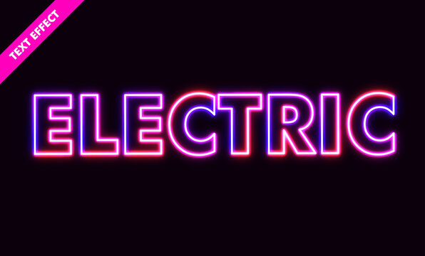 Electric editable text effect, tri-color neon glow style font, futuristic cyberpunk typography design