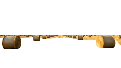 Golden Hay Bales in a Large Open Field During Sunset