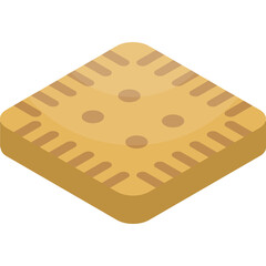 Square Shaped Biscuit With Four Dots and Lines Isolated On White Background Isometric View