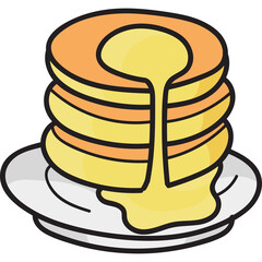 Stack Of Golden Brown Pancakes Drizzled With Syrup On A White Plate With A Transparent Background