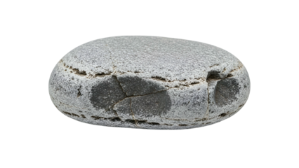 Smooth Gray Pebble with Cracks on Transparent Background