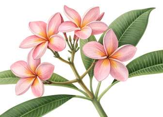 Fototapeta premium Vibrant Pink Frangipani Flowers Cluster with Lush Green Leaves Illustration