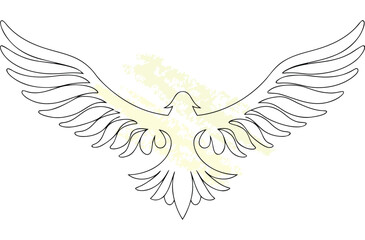 Minimalist single line drawing a stylized bird with spread wings textured flying