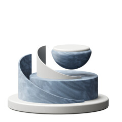 Abstract Modern Podium Display For Product Presentation With Blue Textured Geometric Shapes And White Circular Platforms Isolated On Transparent Background