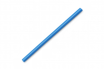 Blue plastic drinking straw against transparent background representing single-use waste and environmental pollution