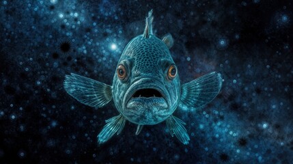 Obraz premium Fish swimming through a starry night sky filled with shimmering stars and cosmic magic
