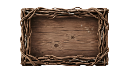 Wooden Frame with Twisted Vines on Transparent Background