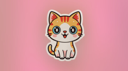 Obraz premium A cute cartoon cat with orange and white fur sits calmly, featuring large, expressive eyes and a friendly smile.