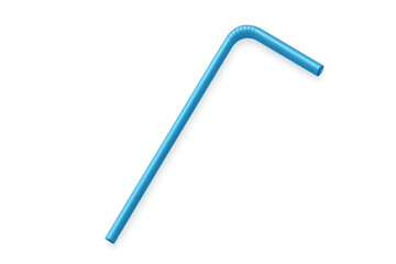 Blue disposable plastic drinking straw with flexible bend, a single-use accessory for beverages on transparent background