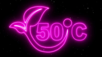 Neon line 50°C temperature showing on a dark background. Weather temperature displays by degree, climate change, scientific designs.Net Zero Carbon Emission & Green Energy Concept. Alpha matte channel