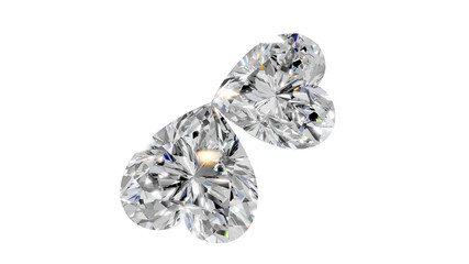 two heart shape shining diamonds with transparent background 