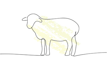 Single line drawing a sheep with textured yellow animal livestock