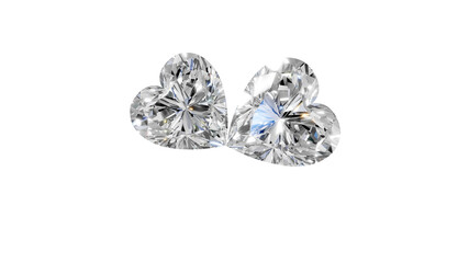 two heart shape shining diamonds with transparent background 