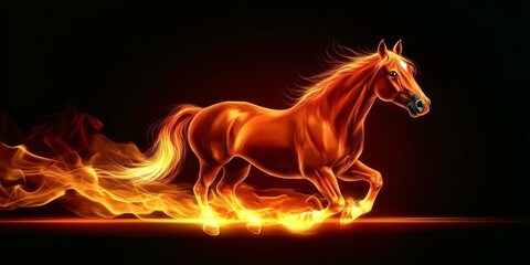 Majestic Reddish Horse Running Through Flames, Capturing Strength and Energy in a Mystical Artwork