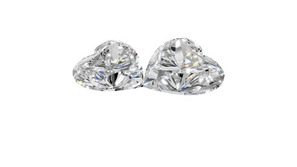 two heart shape shining diamonds with transparent background 