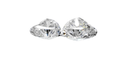 two heart shape shining diamonds with transparent background 