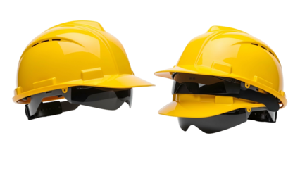 Yellow Construction Helmets on Transparent Background Safety Gear Protective Equipment