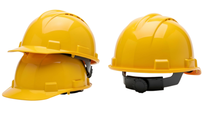 Yellow Construction Hard Hats Set of Four on Transparent Background
