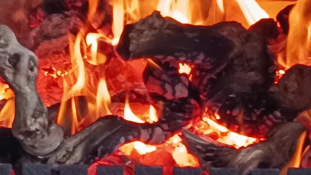 B&ucirc;ches de cep de vigne enflamm&eacute;es dans un barbecue