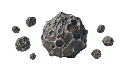 Meteorites with Craters and Texture on Transparent Background