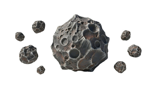 Meteorites with Craters and Texture on Transparent Background