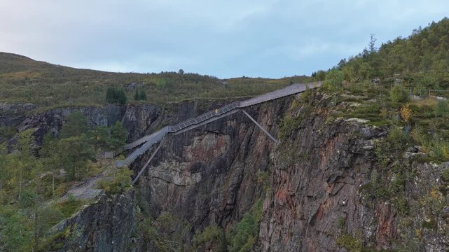 Aerial landscape of Voringfossen and dramatic Norwegian backdrop