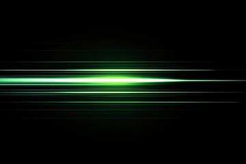 Horizontal, bright green light trails in dark space