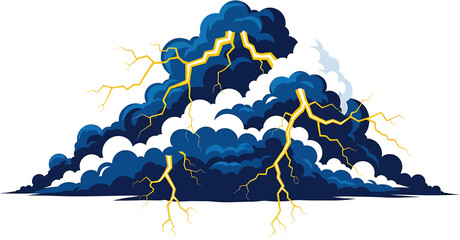 A powerful illustration of a dark blue thundercloud with bright yellow lightning bolts, symbolizing energy, danger, and a dramatic storm