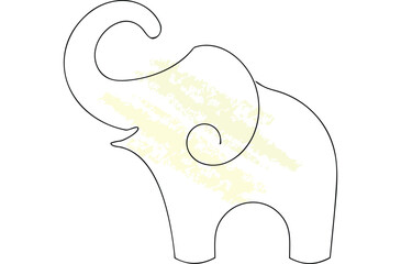 A minimalist single line continuous drawing an elephant with yellow textured fill animal
