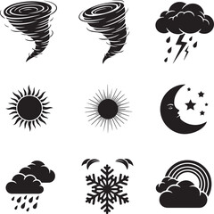 Fototapeta premium Weather icons vector set with nature floral elements and decorative symbols