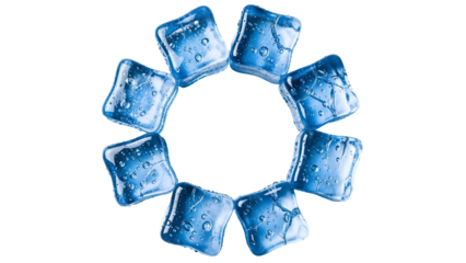 Blue Ice Cubes Circular Arrangement on Transparent Background