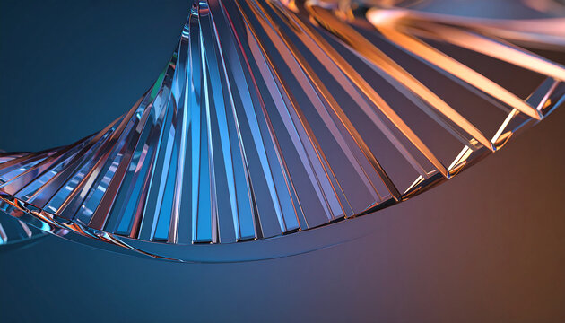 Transparent glass spiral wave with blue and copper gradient abstract