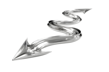 Shiny silver arrow in abstract winding form for modern design concepts