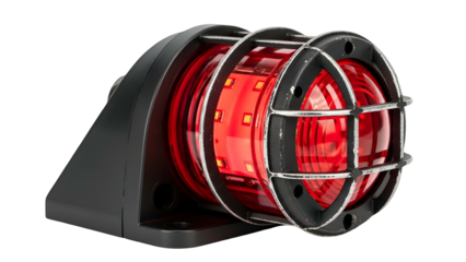 Alarm Light with Red Beacon and Metal Guard on Transparent Background