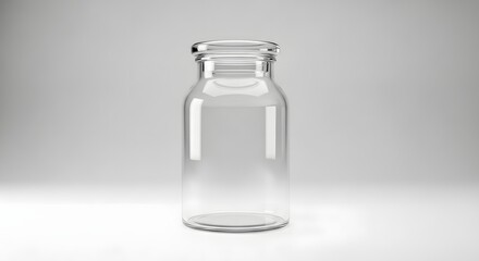 Empty Transparent Glass Jar with Lid on Light Gray Background