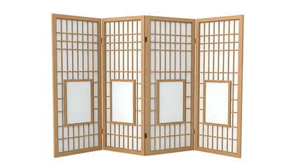 Traditional Wooden Folding Screen with Paper Panels for Interior Decoration