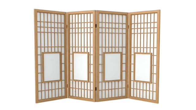 Traditional Wooden Folding Screen with Paper Panels for Interior Decoration