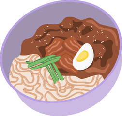 Jjajangmyeon Illustration — Korean Black Bean Noodle Bowl Vector