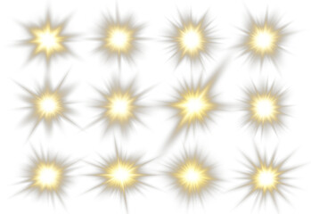 Neon light flares shine on a transparent or dark background. Glimmering particles float elegantly...