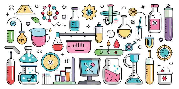 Colorful laboratory equipment and science experiments for educational and creative projects