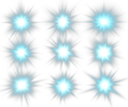 Blue lens flares scatter across a dark background. Light beams and sparkles shimmer with dynamic energy. Perfect for sci-fi or futuristic visuals. PNG