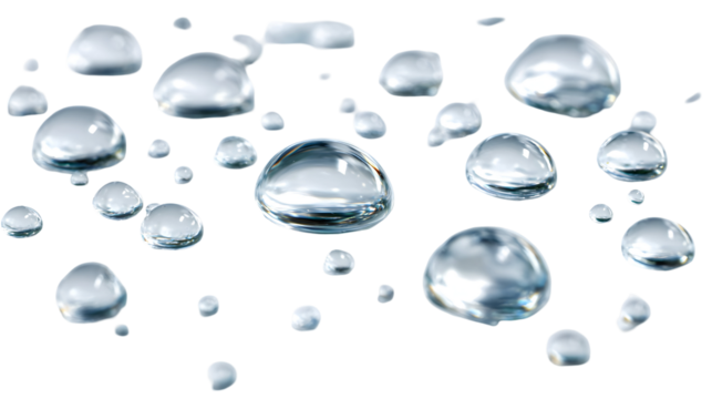 Transparent water droplets on black surface for creative design projects