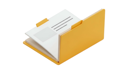 Yellow File Folder with Documents on Transparent Background