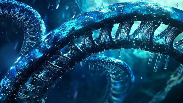 Alien creature unfurling in underwater bioluminescent environment