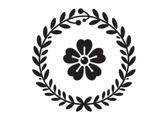 circle wreath flower logo silhouette vector, circle with flower silhouette vector illustration, round frame with flowers vector silhouette logo, flower wreath logo silhouettes vector 