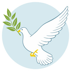 Obraz premium Flying dove carrying an olive branch, peaceful symbol illustration