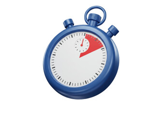 Blue stopwatch isolated on transparent background, 3D rendering of timer with red section for deadline and time management