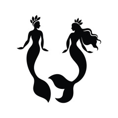two elegant black mermaid silhouettes